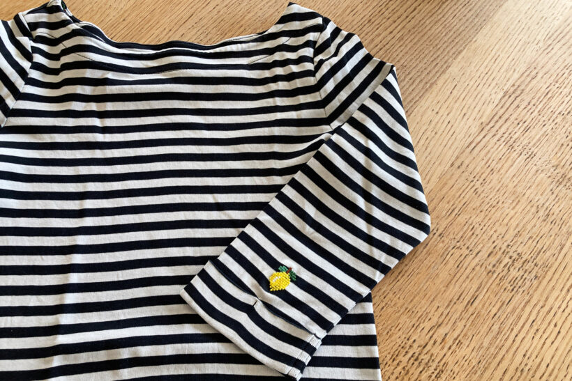 reparation med citron i korsstingsbroderi