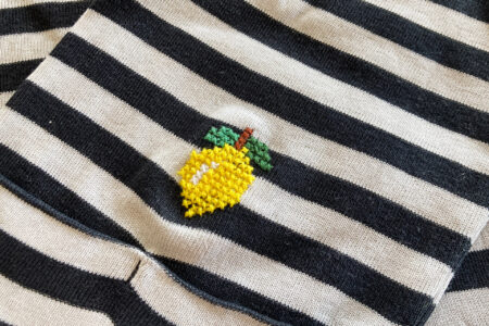 reparation med citron i korsstingsbroderi