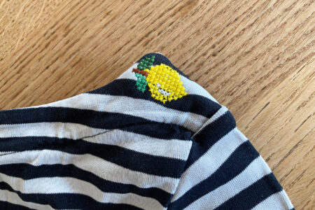 reparation med citron i korsstingsbroderi