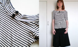 Stribet trekvartaermet bluse
