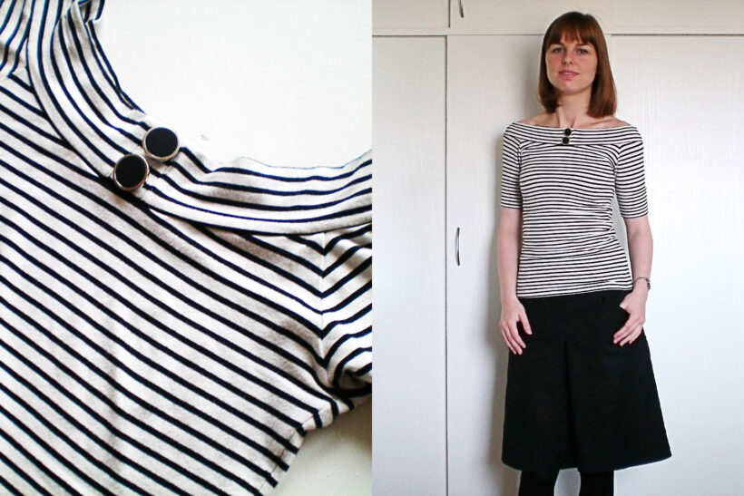 Stribet trekvartaermet bluse